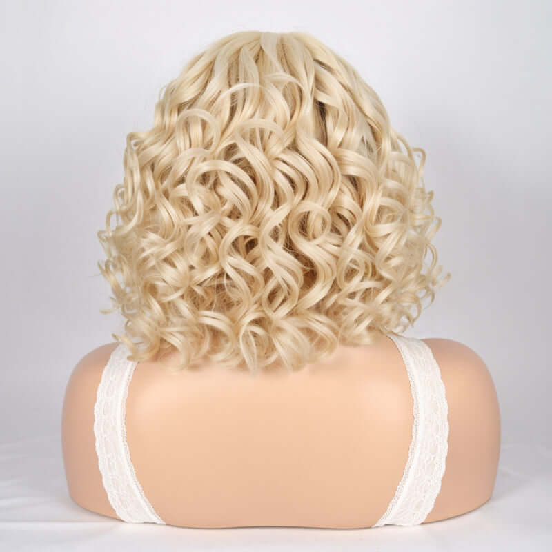 Short Wavy Human Hair Wigs #613 Blonde Lace Front Glueless Wear Go Bob Wigs