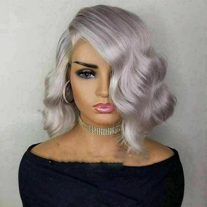 Silver Grey Body Bob Wig Human Hair Pre Plucked Lace Frontal Wig with Baby Hair