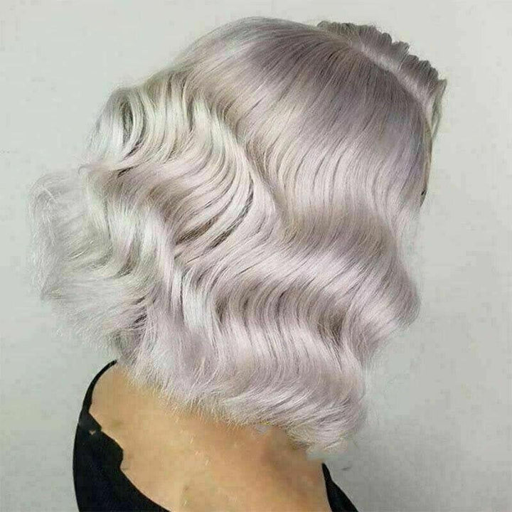 Silver Grey Body Bob Wig Human Hair Pre Plucked Lace Frontal Wig with Baby Hair
