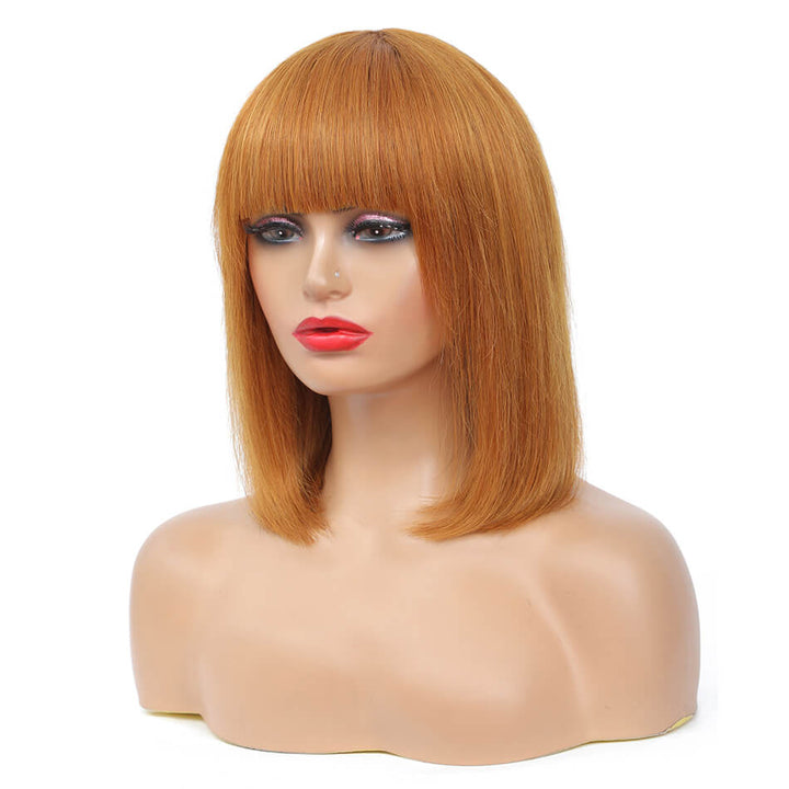 Straight Bob Human Hair Wigs With Bang Full Machine Made Wigs #30 Brown Color Brazilian Remy Wigs For Black Woman
