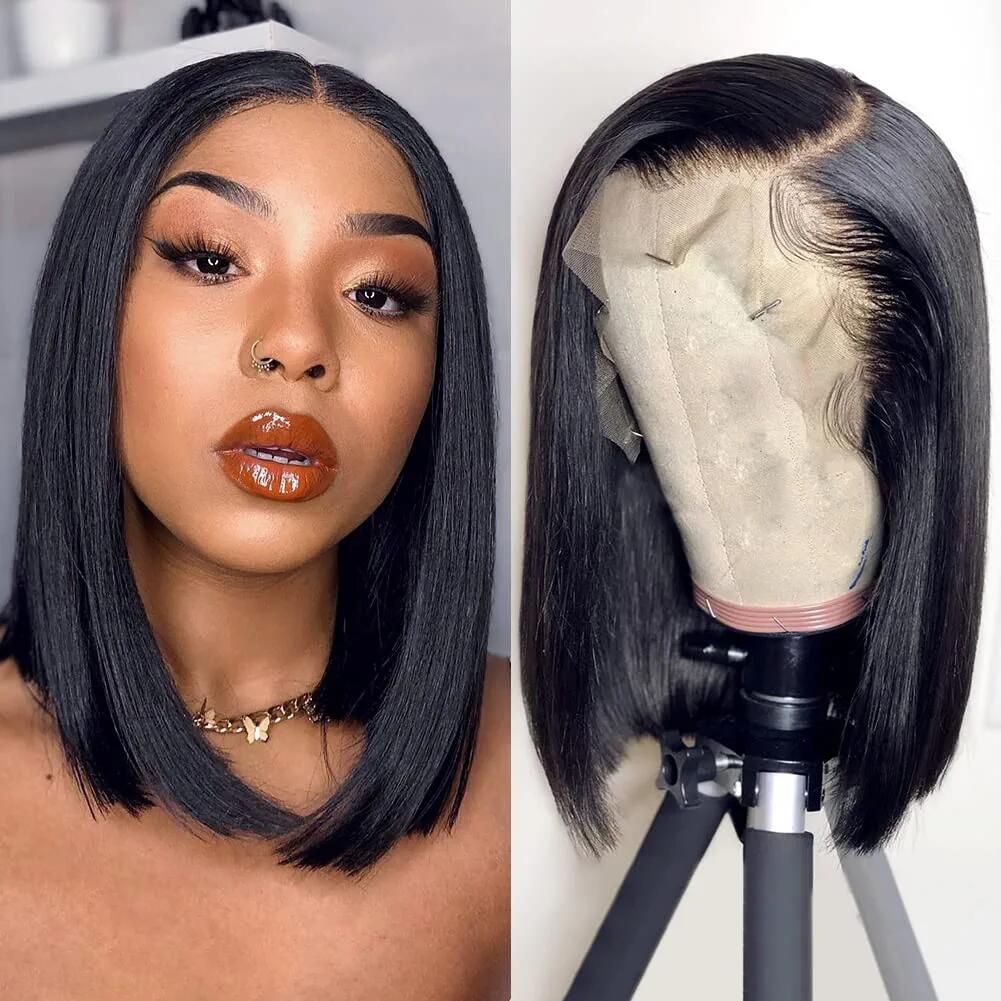 Straight Short Bob Wig 13x4 Lace Frontal Human Hair Wigs for Women Pre Plucked with Baby Hair
