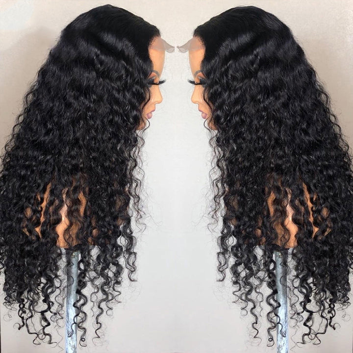 Super Sale $74=16 Inch Deep Wave 4X4 Lace Closure Wig Glueless Human Hair Wig