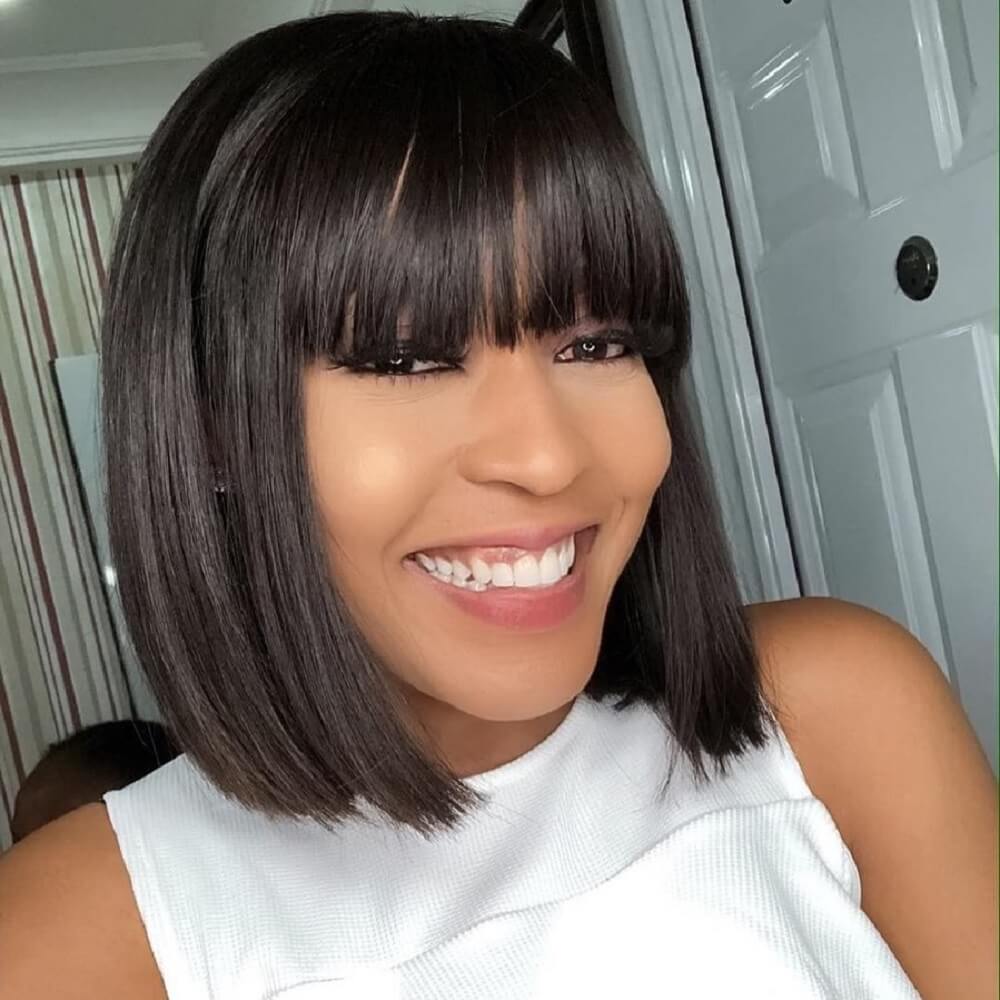99J Colored Short Straight Brazilian Human Hair Bob Wigs with Bangs Remy Full Machine Made for Women Omber Burgundy
