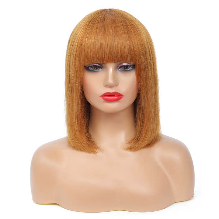 Straight Bob Human Hair Wigs With Bang Full Machine Made Wigs #30 Brown Color Brazilian Remy Wigs For Black Woman