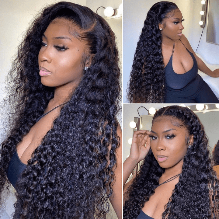 Water Wave 5x5 Glueless Lace Wigs Human Hair Pre Plucked Closure Wigs