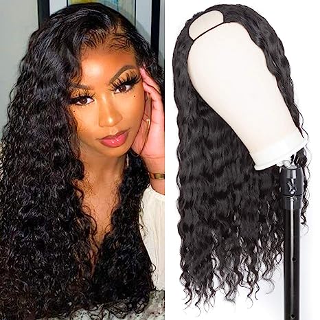 Water Wave Human Hair Wig Wet And Wavy Machine Made Non-Lace Wigs For Women U Part Wig Easy Install