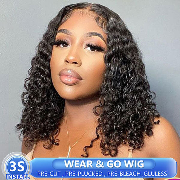 Water Wave 4x6 Wear & Go Short Bob Wig Human Hair Glueless Pre-Cut Air Lace Wig