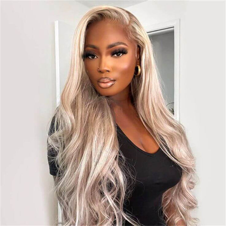 Wear go Blonde Balayage On Brown Body Wave Wigs HD Transparent Lace Human Hair Wig