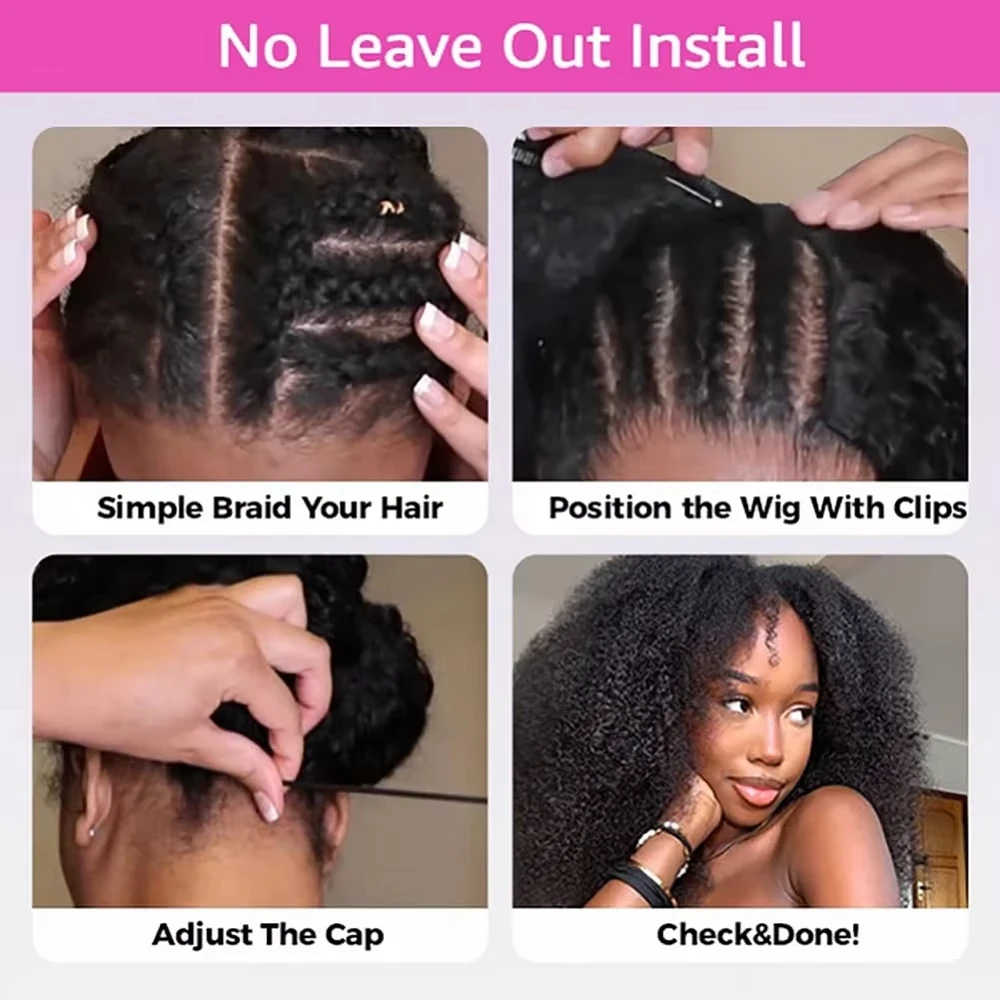 Drawstring Pull Go Wig | Deep Wave Curly V Part Glueless Wig Beginner Friendly Undetectable Leave Out Natural Scalp Thick Human Hair Blinghair