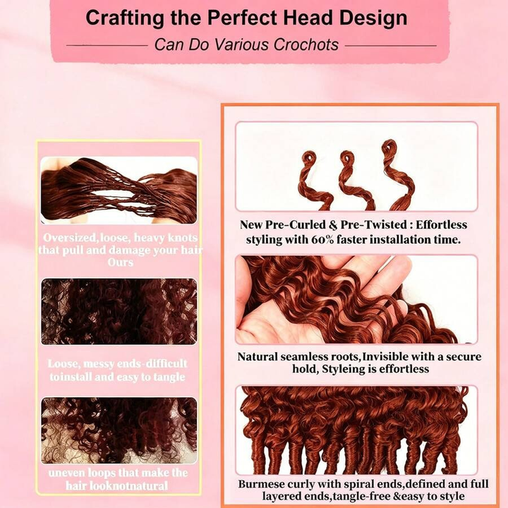 Bling Hair New In #33 Burmese Curly Crochet Human Hair For Black Women Reddish Brown Burmese Curly Crochet Hair Miracle Knots Plush Texture Time-Saving Wear[No Code Needed]