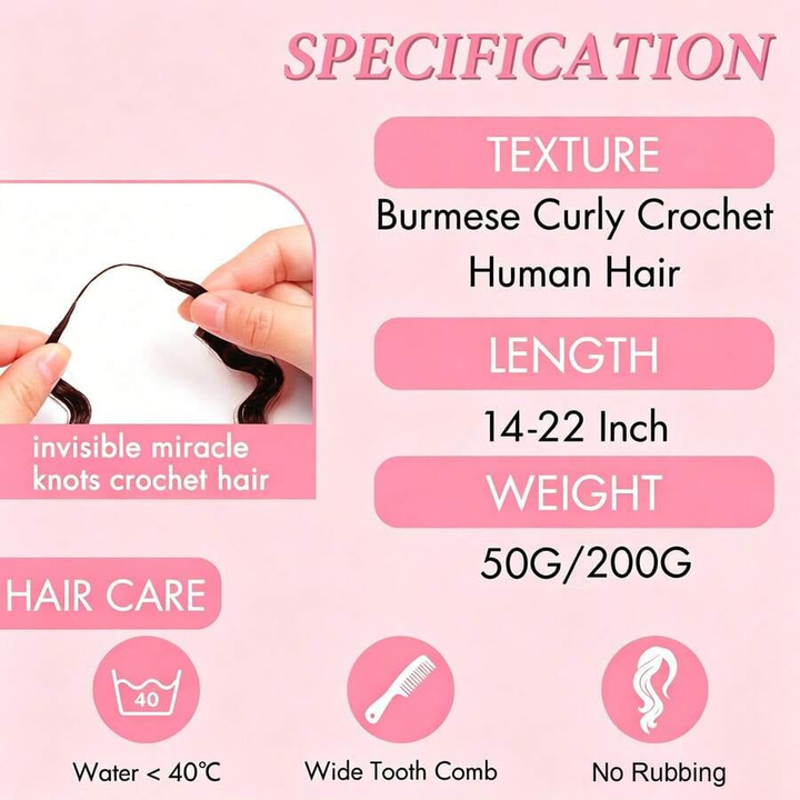 Bling Hair New In #33 Burmese Curly Crochet Human Hair For Black Women Reddish Brown Burmese Curly Crochet Hair Miracle Knots Plush Texture Time-Saving Wear[No Code Needed]