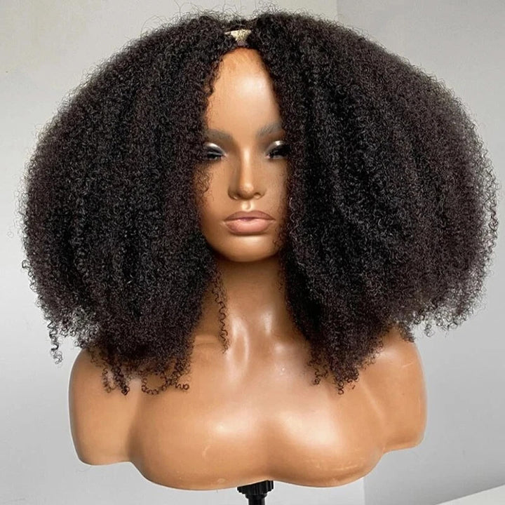 Afro Kinky Curly V Part Human Hair Wigs No Leave Out Glueless Wig