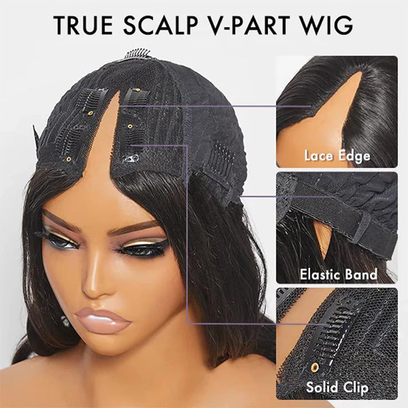 Afro Kinky Curly V Part Human Hair Wigs No Leave Out Glueless Wig