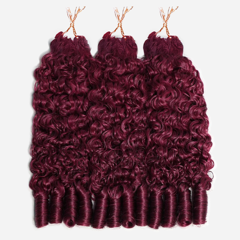 Bling Hair New In 99J Burgundy Burmese Curly Crochet Human Hair for Miracle Knots Plush Texture Time-Saving Wear
