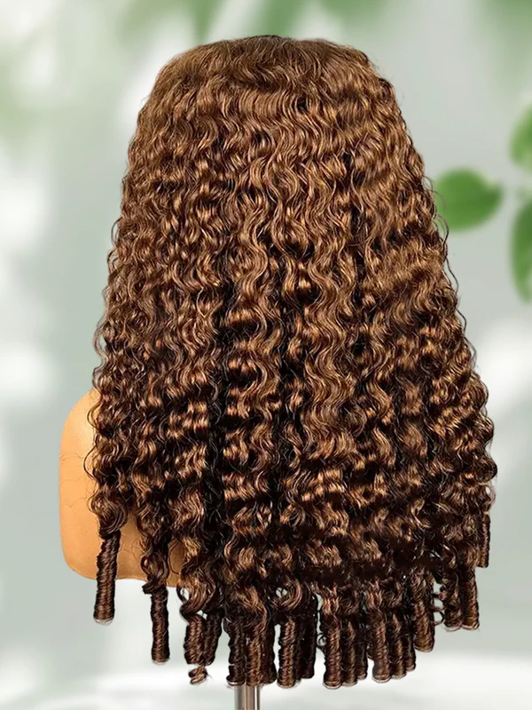 Chocolate Brown Burmese Curly Glueless Wig Human Hair Pull Go 13x6 Full Lace Snug Fit Drawstring Wear And Go Wig