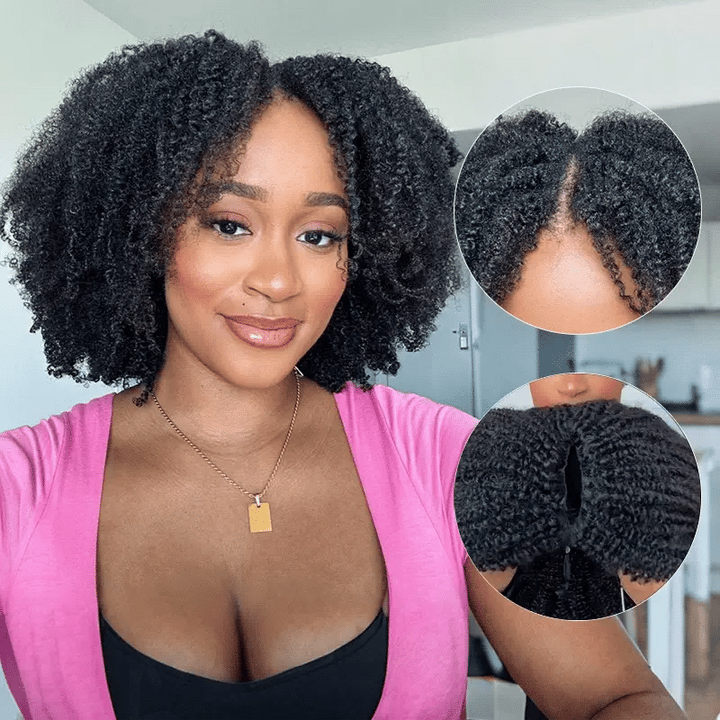 Afro Kinky Curly V Part Human Hair Wigs No Leave Out Glueless Wig