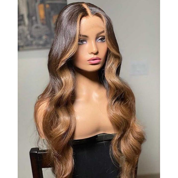 Custom Colored Wig Highlight Lace Front Human Hair Wigs 180% Density Body Wave | Square main image