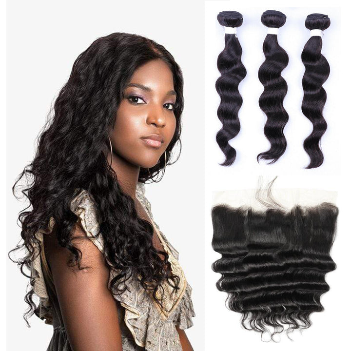 Loose Deep Bundles With 13×4 Lace Frontal 10A Grade 100% Human Virgin Hair Bling Hair | Square main image