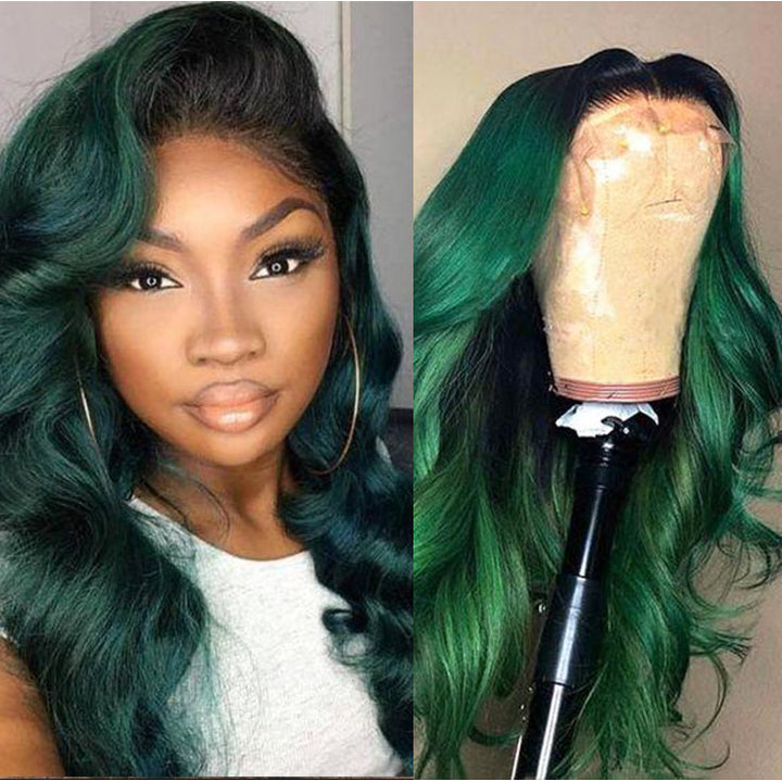 Dark Green Body Wave Lace Wigs With Baby Hair Human Hair Wig | Square main image