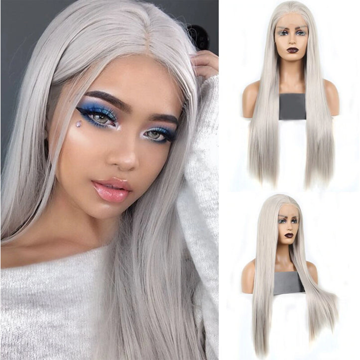 30 32Inch Grey Straight Lace Frontal Human Hair Wig Preplucked Colored HD Transparent Lace Wigs For Women Bling Hair | Square main image