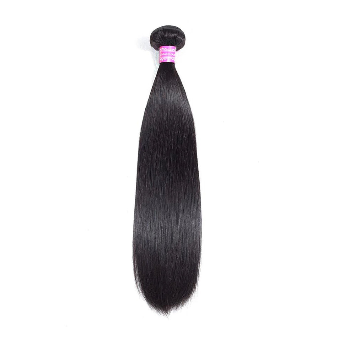 Straight human hair extension bundle in natural black, 100 ± 5 g