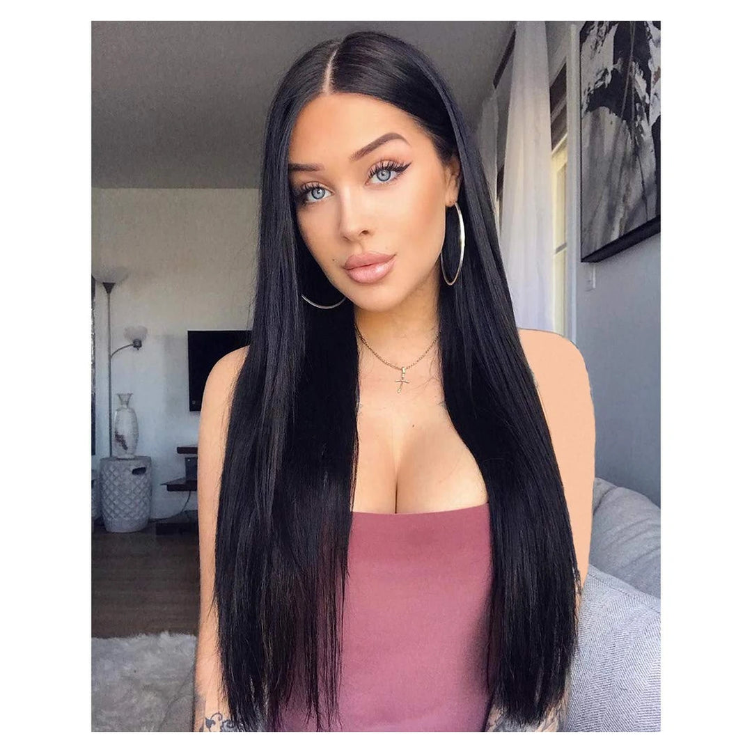 Straight human hair extension bundle in natural black, 100 ± 5 g