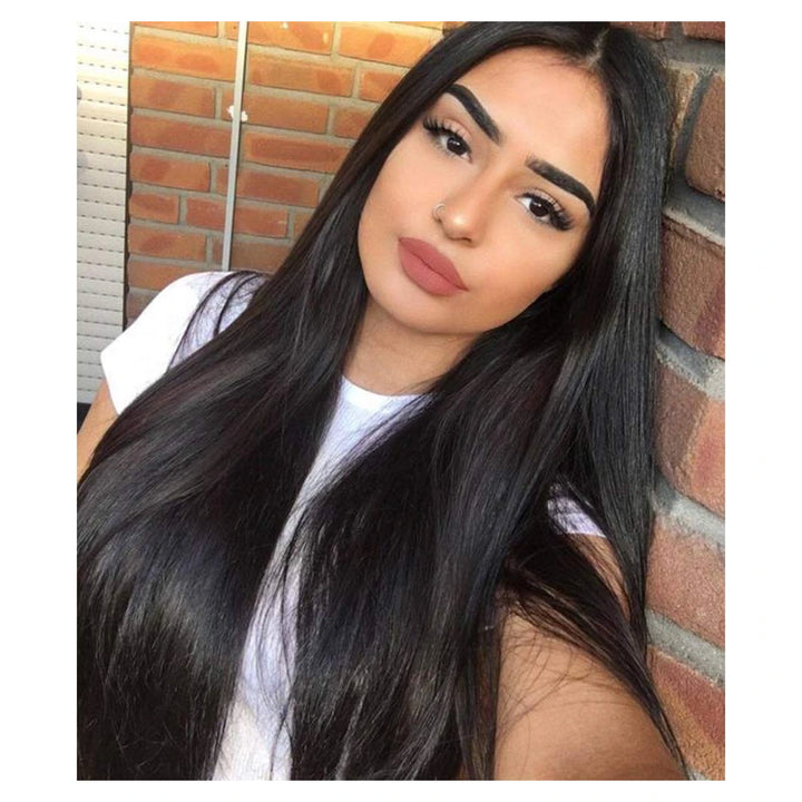 Straight human hair extension bundle in natural black, 100 ± 5 g