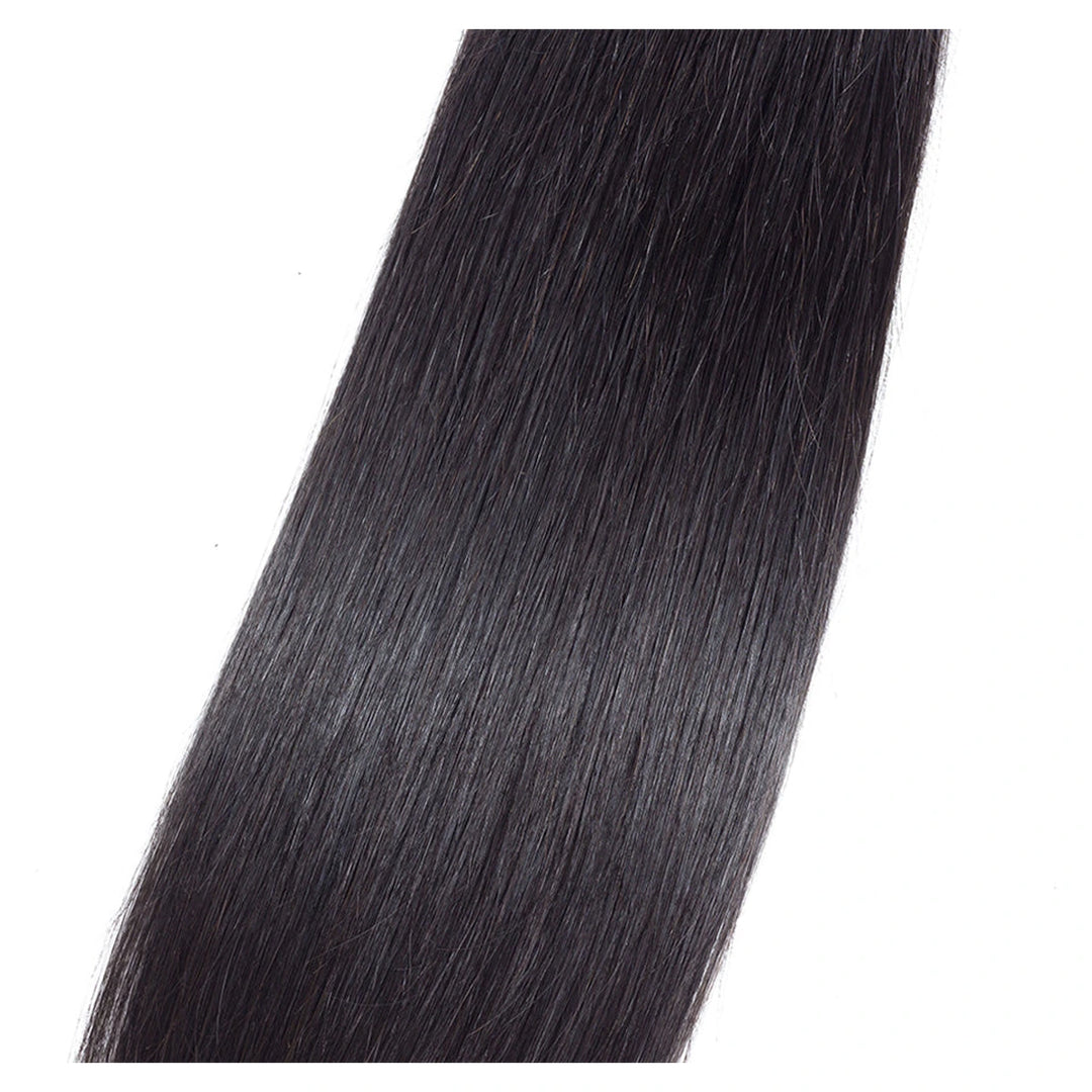 Straight human hair extension bundle in natural black, 100 ± 5 g