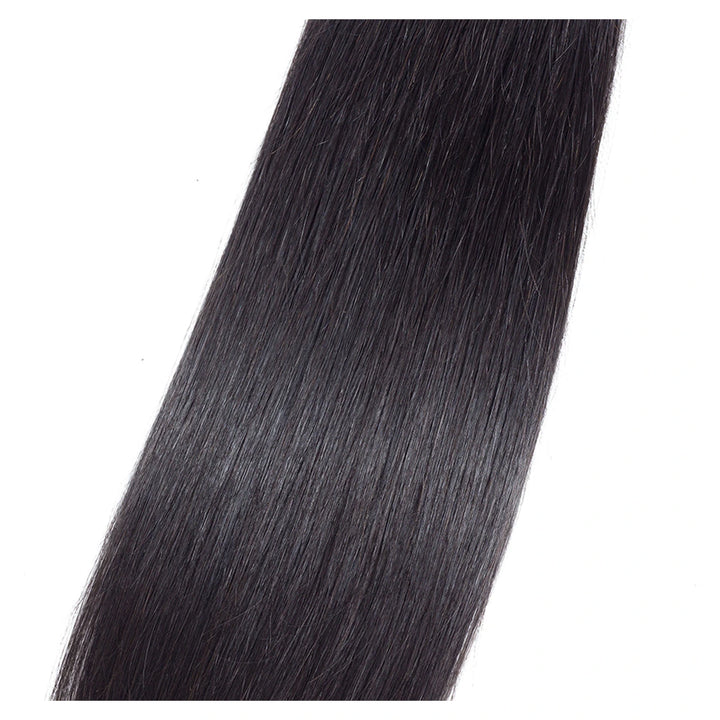 Straight human hair extension bundle in natural black, 100 ± 5 g