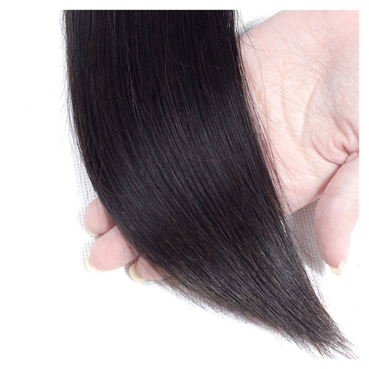 Straight human hair extension bundle in natural black, 100 ± 5 g