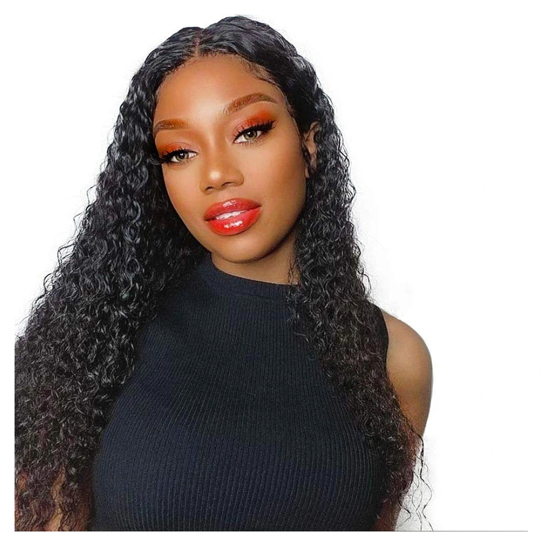 Natural black Kinky Curly virgin human hair in a single machine-double-weft bundle