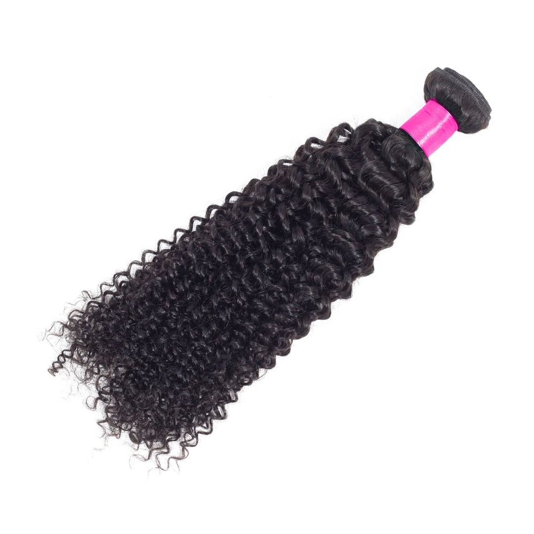 Natural black Kinky Curly virgin human hair in a single machine-double-weft bundle