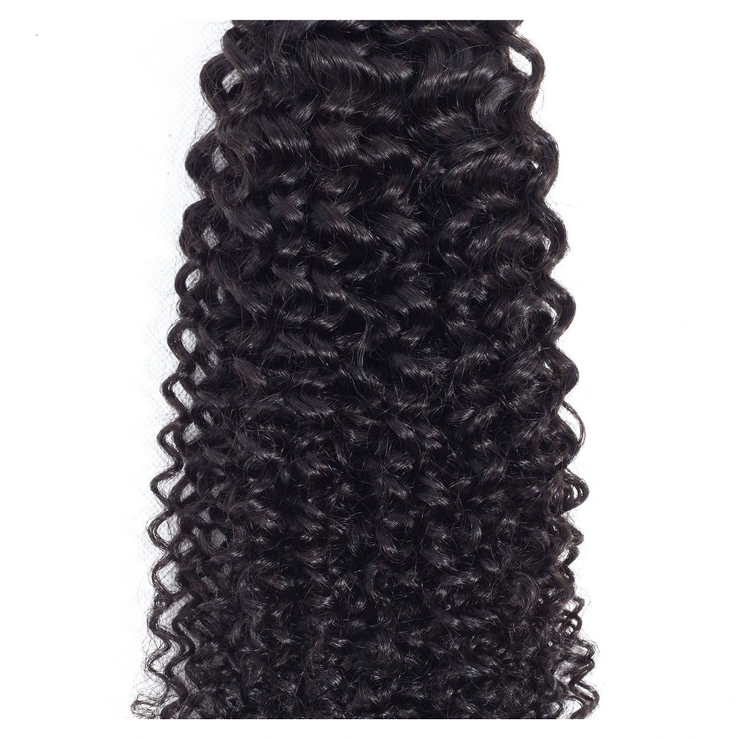 Natural black Kinky Curly virgin human hair in a single machine-double-weft bundle