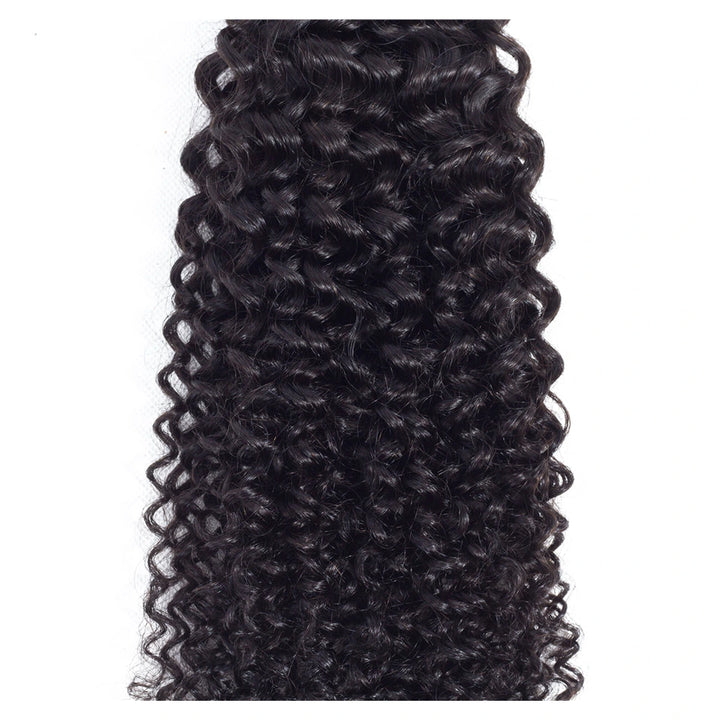 Natural black Kinky Curly virgin human hair in a single machine-double-weft bundle