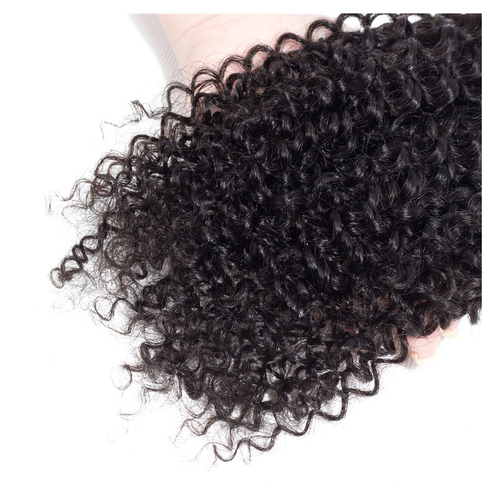 Natural black Kinky Curly virgin human hair in a single machine-double-weft bundle