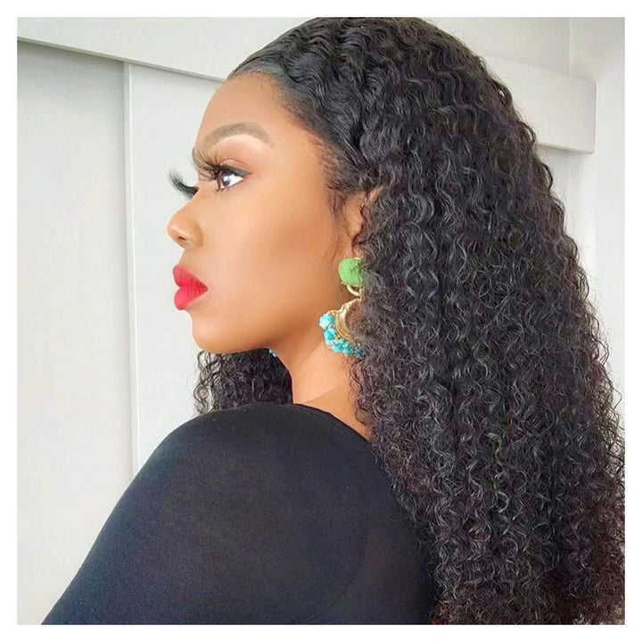 Natural black Kinky Curly virgin human hair in a single machine-double-weft bundle