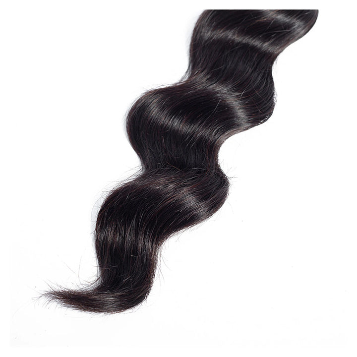Loose Deep Wave human hair extension bundle in natural black, 100 ± 5 g