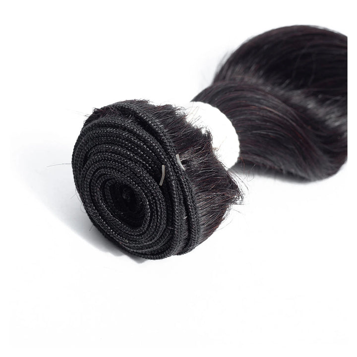 Loose Deep Wave human hair extension bundle in natural black, 100 ± 5 g