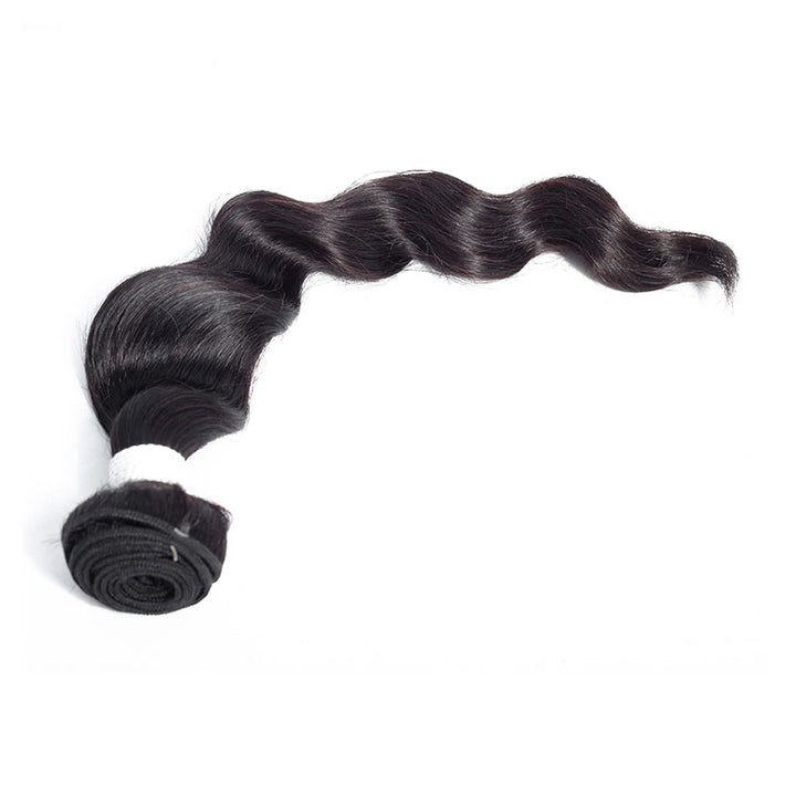 Loose Deep Wave human hair extension bundle in natural black, 100 ± 5 g