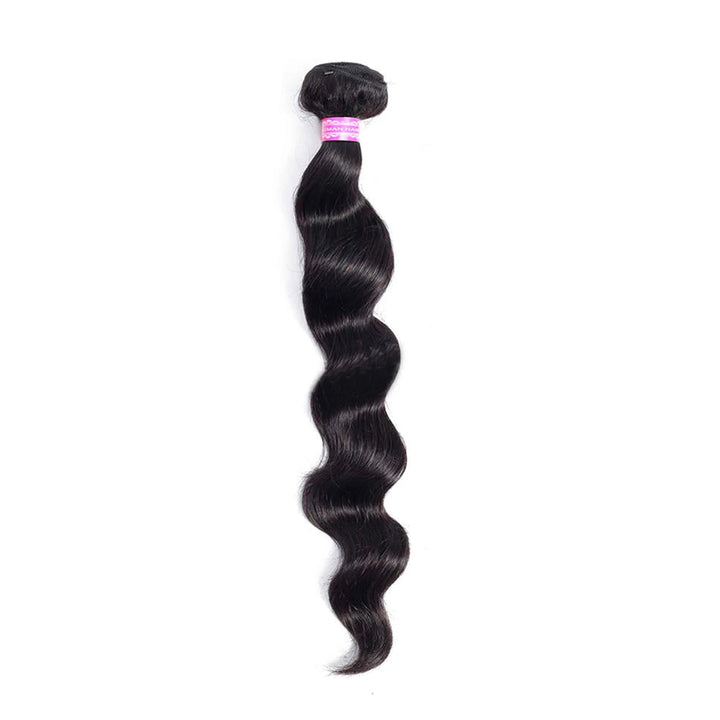 Loose Deep Wave human hair extension bundle in natural black, 100 ± 5 g