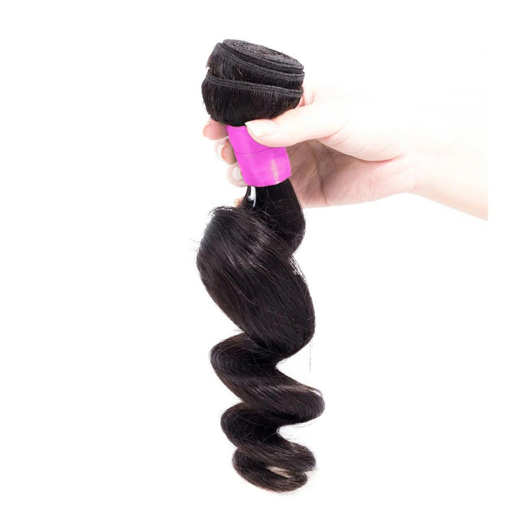Loose Wave human hair extension bundle in natural black, 100 ± 5 g