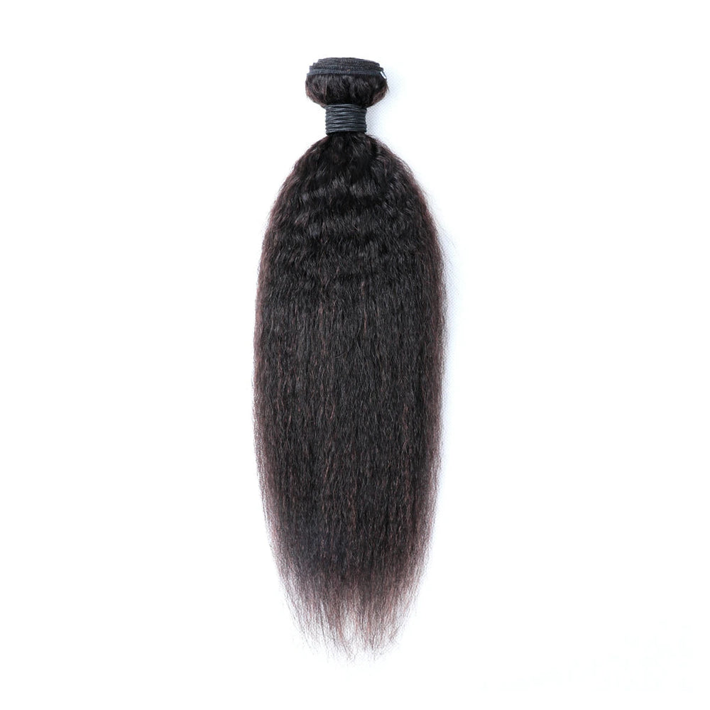 Kinky Straight human hair extension bundle in natural black, 100 ± 5 g