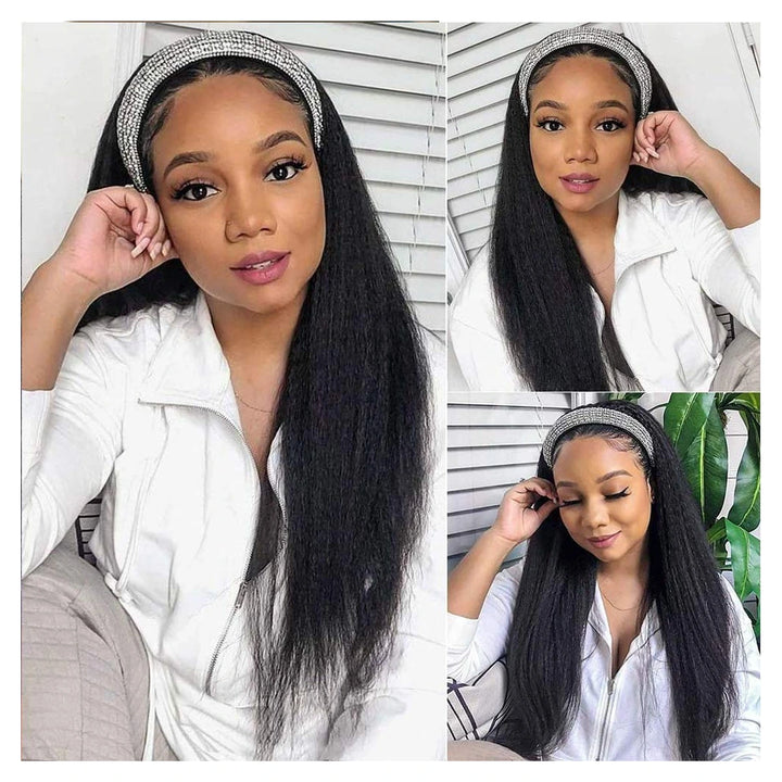 Kinky Straight human hair extension bundle in natural black, 100 ± 5 g