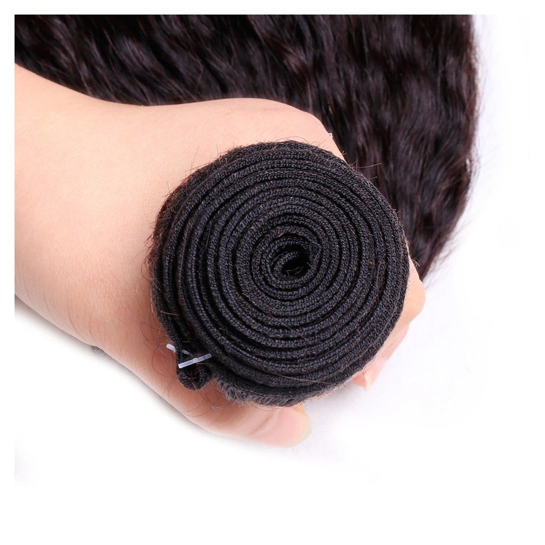 Kinky Straight human hair extension bundle in natural black, 100 ± 5 g