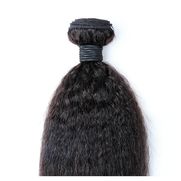 Kinky Straight human hair extension bundle in natural black, 100 ± 5 g