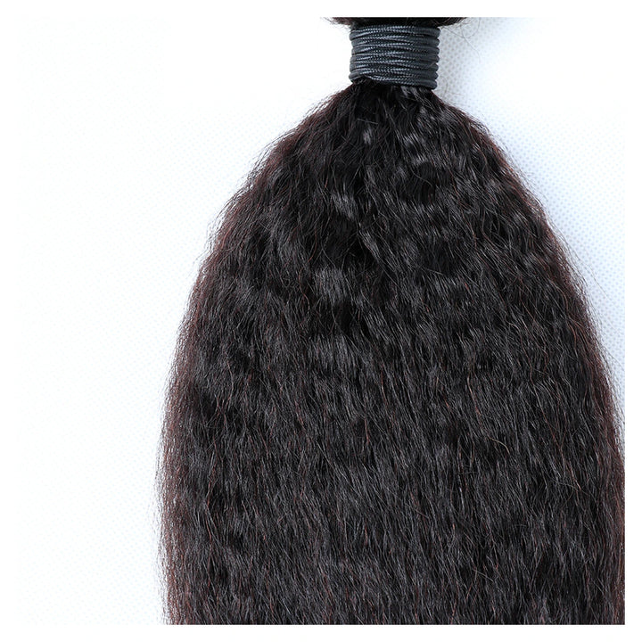 Kinky Straight human hair extension bundle in natural black, 100 ± 5 g