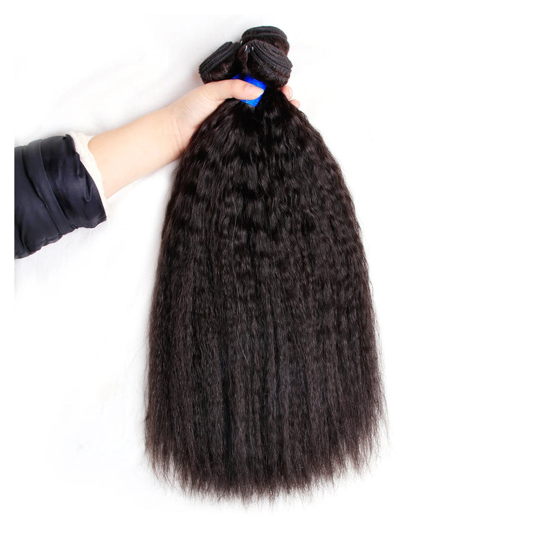 Kinky Straight human hair extension bundle in natural black, 100 ± 5 g