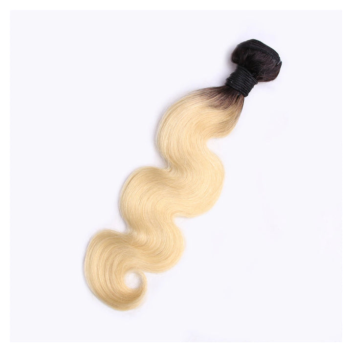Body Wave human hair extension bundle in color 1B/613, 100 ± 5 g