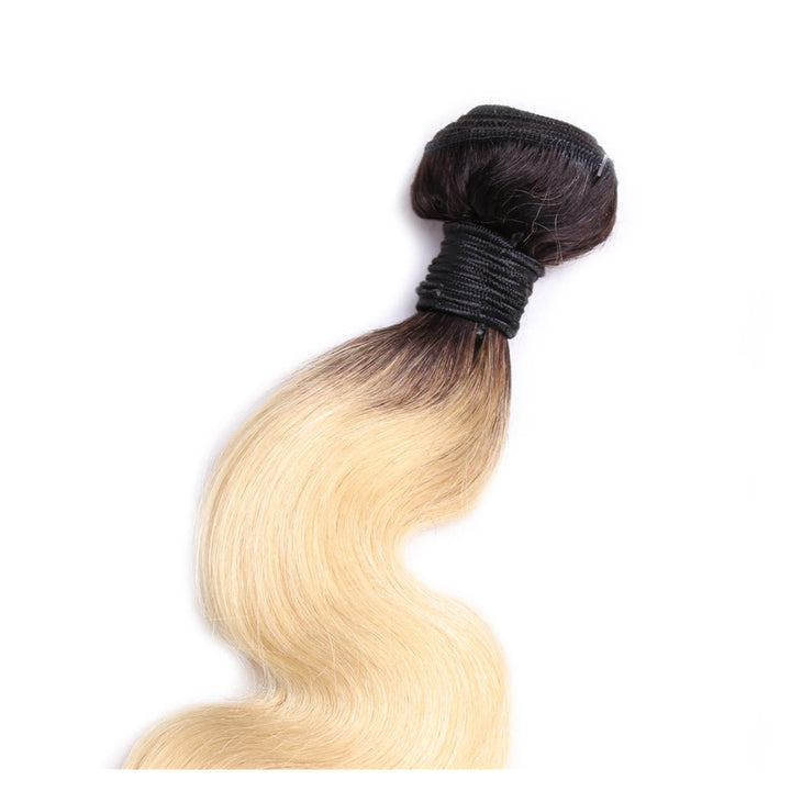 Body Wave human hair extension bundle in color 1B/613, 100 ± 5 g