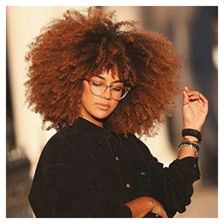 Bling Hair Afro Curly human hair wig in 1B/brown ombre with a fringe and no lace